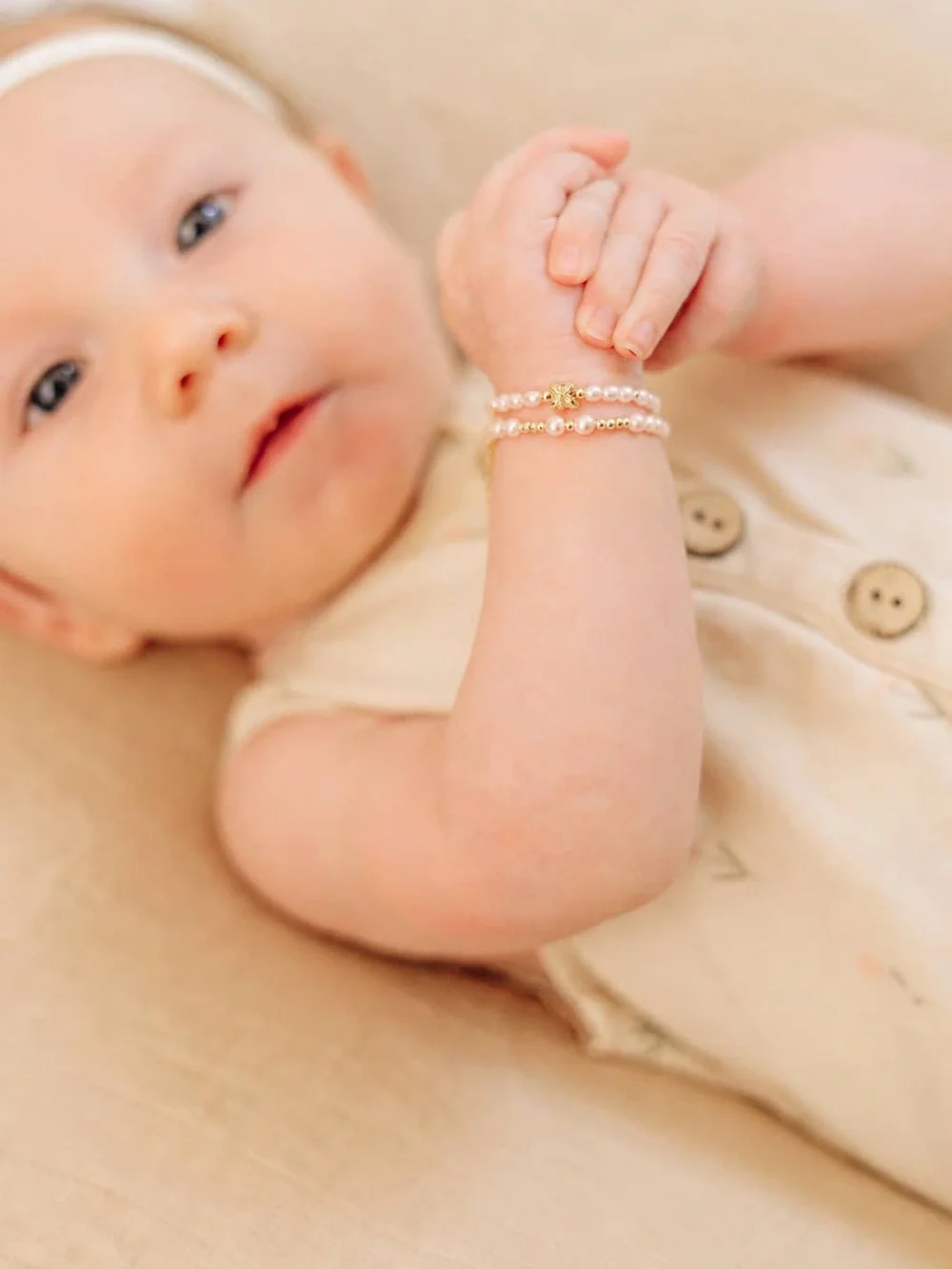 Cherished Moments 14K Gold Plated Pink Pearl Baby or Girls Bracelet : Medium 1-5